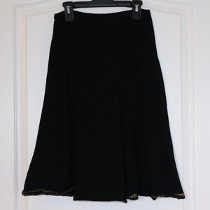 Black A-Line Knee Length Skirt with Gold Hem